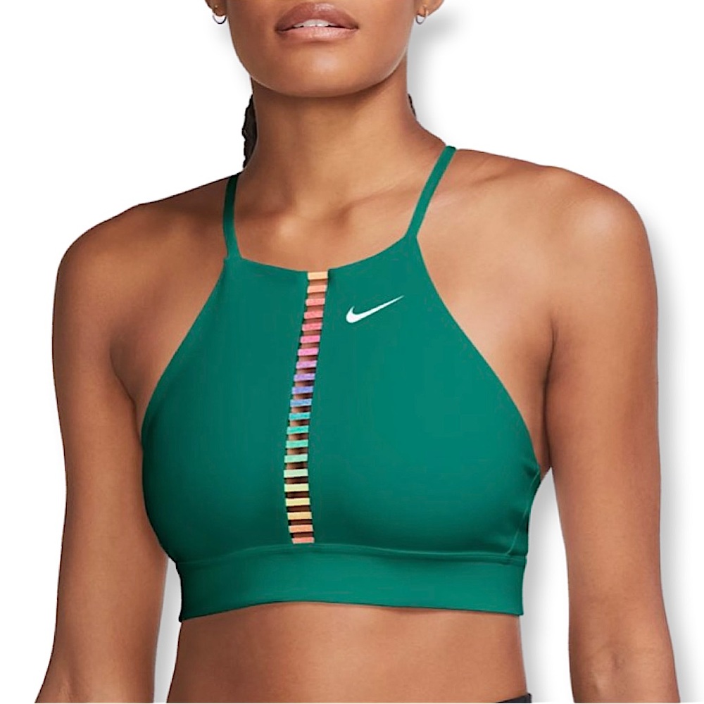 Nike Dri-FIT Indy Bra Rainbow Ladder Crossback Sports Bra Neptune Green - Picture 1 of 5
